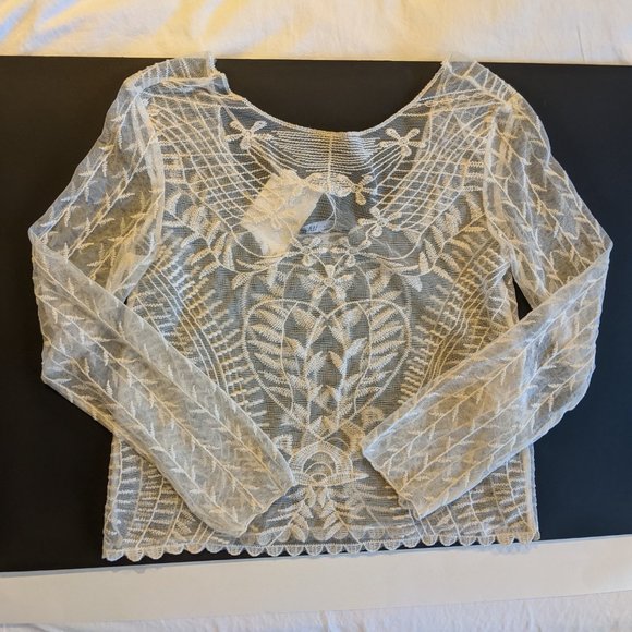 Zara Tops - Zara Sheer Pullover – Embroidered Floral leaf Pattern – Medium – NWT